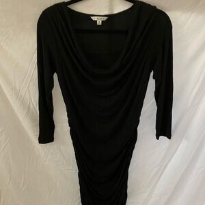 CAbi: Black Shimmy Ruched Tunic Dress (Style 176)- size Small